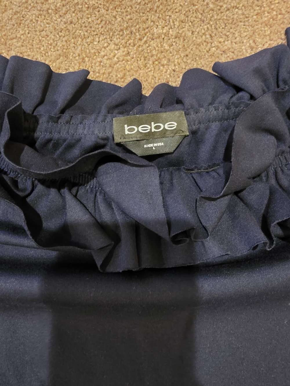 bebe Navy Off-Shoulder Ruffle Bodysuit - Picture 3 of 4